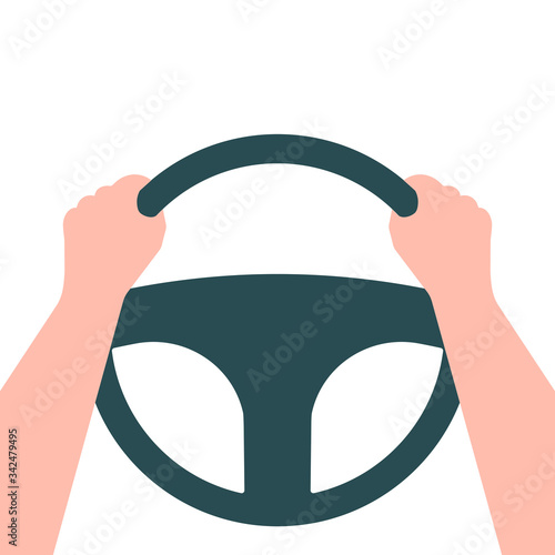 Hands on the steering wheel of a car. Driver. Vector illustration