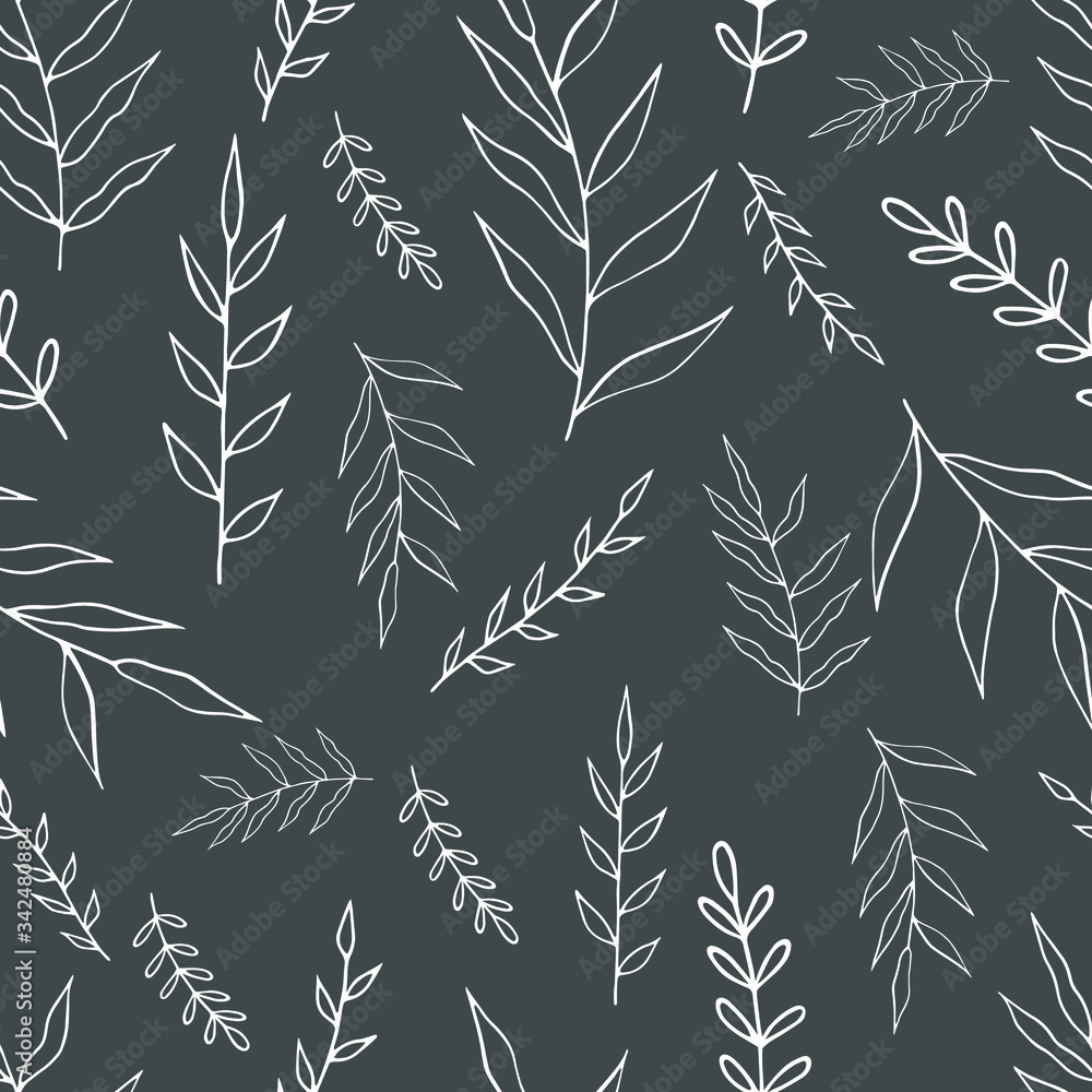 Seamless pattern with hand drawn forest leaves. Illustration in doodle style for wedding decoration, card, greeting, print and other floral vintage design. Seamless pattern with hand drawn forest leaves. Illustration in doodle style for wedding decoration, card, greeting, print and other floral vintage design.
