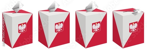 Election ballot box for the pre-Soviet elections in Poland with postal envelopes.