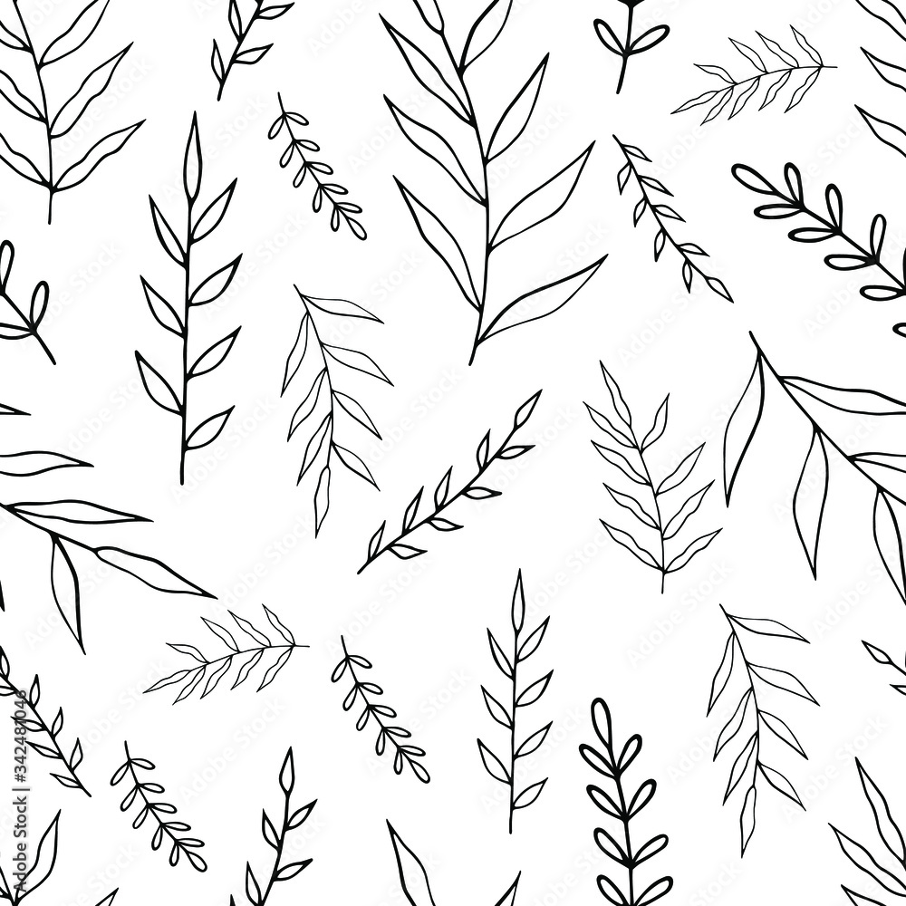 Seamless pattern with hand drawn forest leaves. Illustration in doodle style for wedding decoration, card, greeting, print and other floral vintage design. Seamless pattern with hand drawn forest leaves. Illustration in doodle style for wedding decoration, card, greeting, print and other floral vintage design.