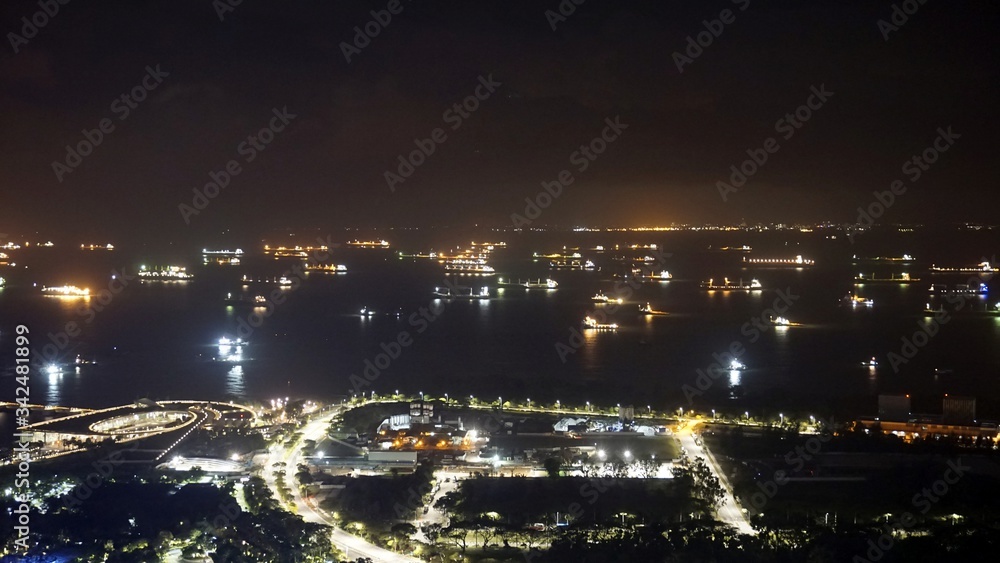 coastline of singapore in the night
