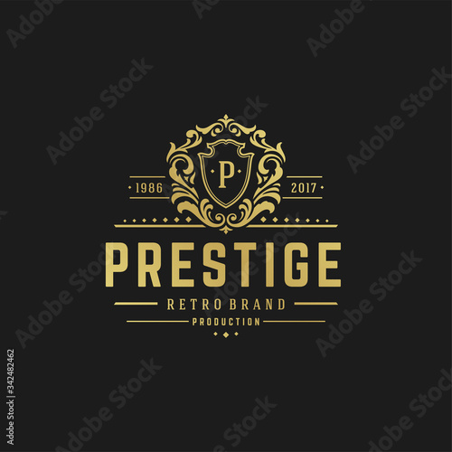 Luxury logo design template vector illustration victorian vignettes royal ornament shapes for logotype or badge design