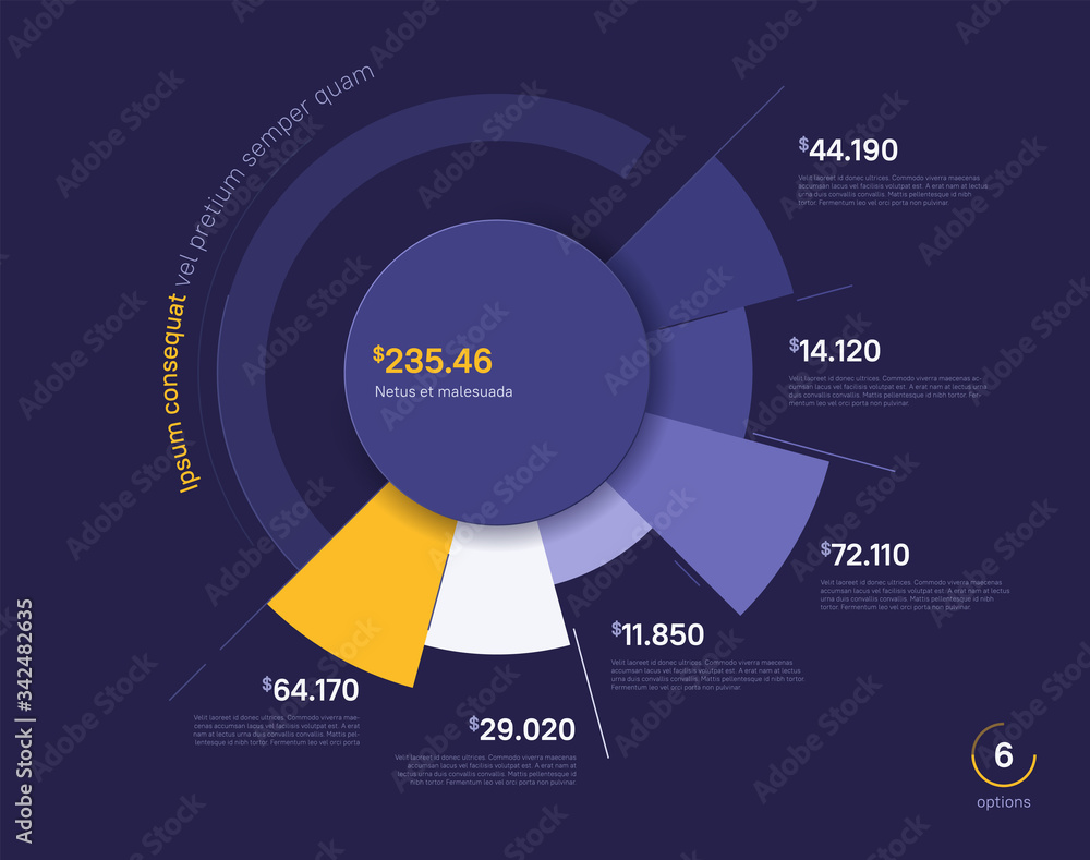 Fototapeta premium Vector circle chart design, modern template for creating infographics, presentations, reports, visualizations