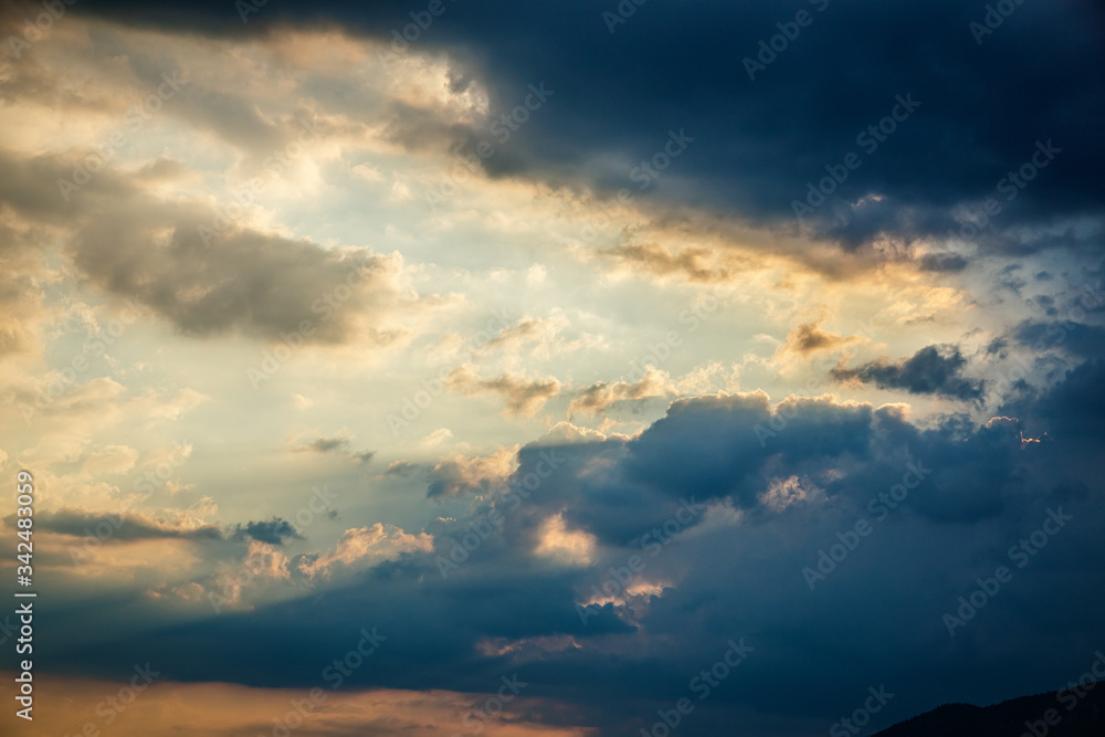 Fototapeta premium Sunset clouds with blue sky, sky cloud background.