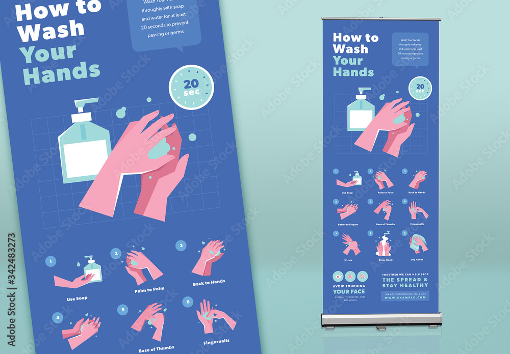 How to Wash Your Hands Retractable Banner Layout Stock Template | Adobe ...