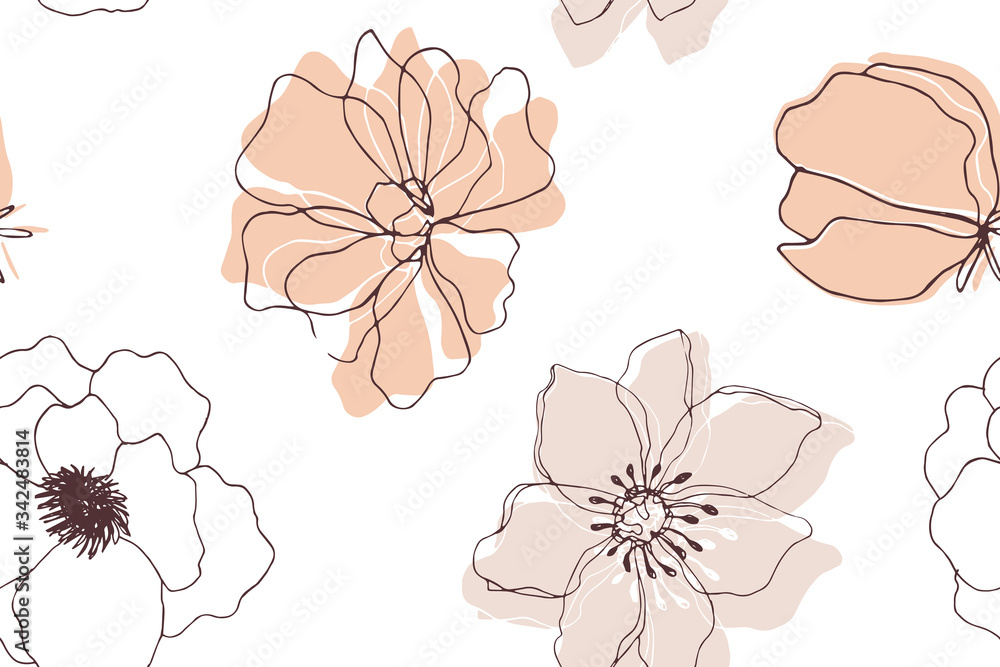 Gordijnen Wit Naadloze bloemmotief met bloesem bloemen #342483814