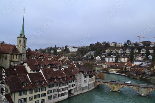 View of the landscape of the Swiss city of Bern from a height