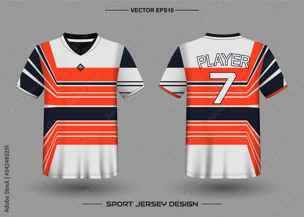 T-shirt sport vector design template, Soccer jersey mockup for football club. uniform front and back view. Clothing Men adult. Can use for printing, branding logo team, squad, match event, tournament T-shirt sport vector design template, Soccer jersey mockup for football club. uniform front and back view. Clothing Men adult. Can use for printing, branding logo team, squad, match event, tournament