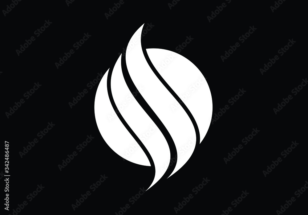 Fototapeta premium Flame logo design. Fire icon, oil and gas industry symbol isolated on black background