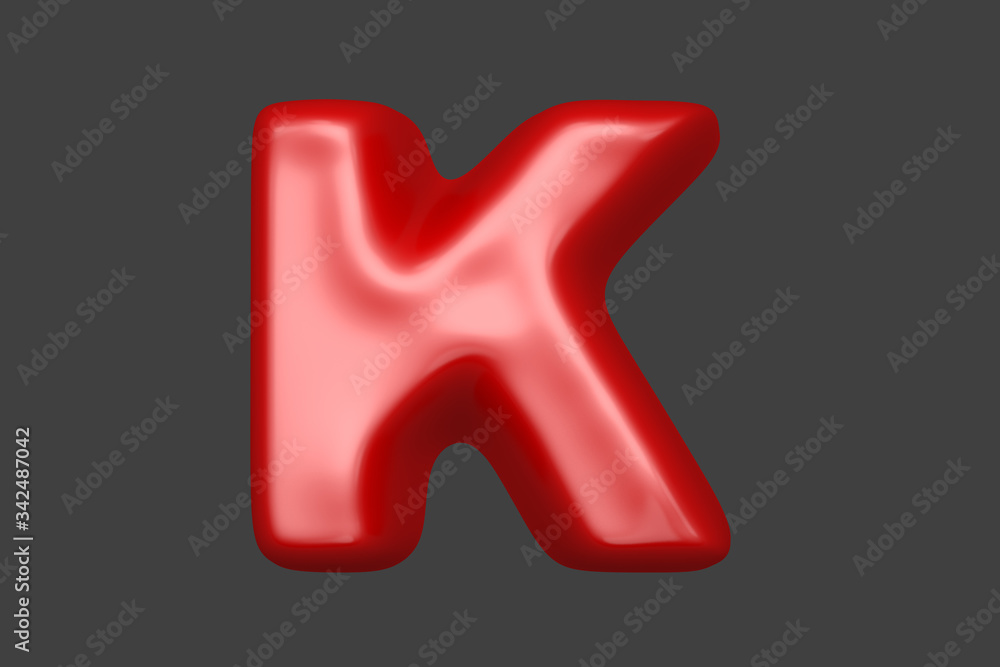 Red plastic font - letter K isolated on grey background, 3D illustration of symbols Red plastic font - letter K isolated on grey background, 3D illustration of symbols