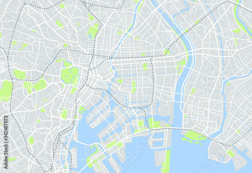 Color vector map of Tokyo Japan city.
Vector city center illustration.