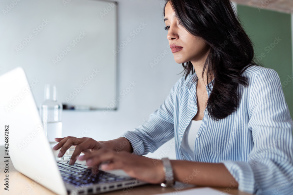 Elegant young business woman working with her laptop in the office. Elegant young business woman working with her laptop in the office.