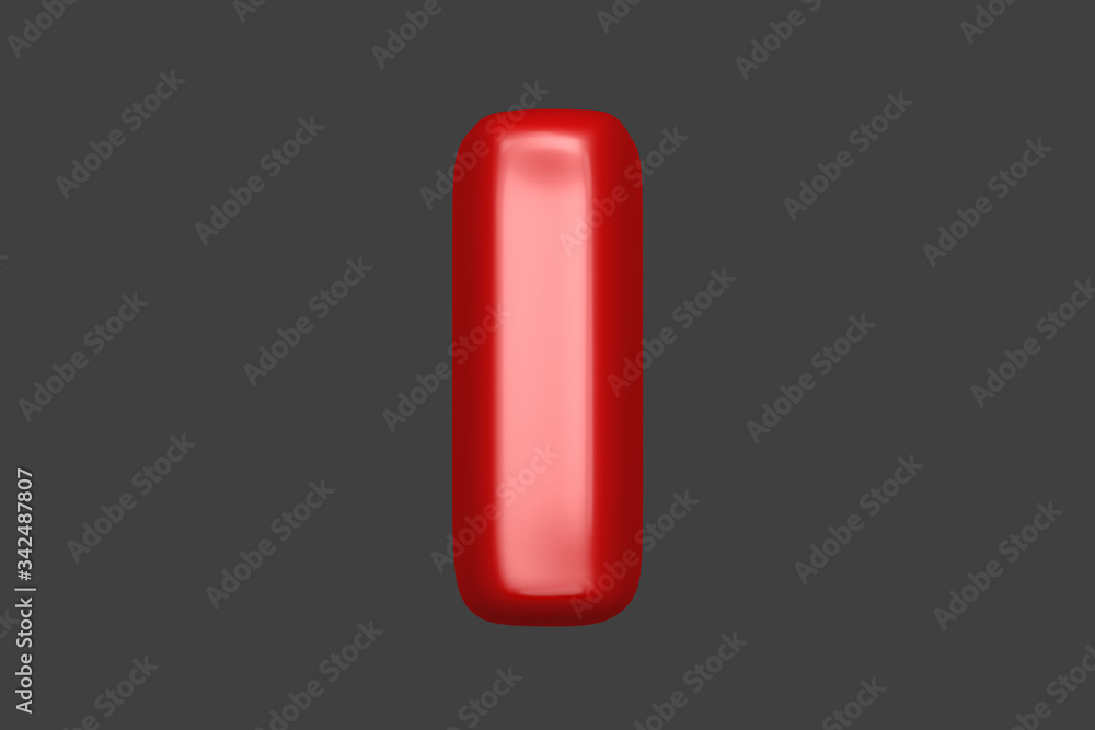 Red plastic alphabet - letter I isolated on grey background, 3D illustration of symbols Red plastic alphabet - letter I isolated on grey background, 3D illustration of symbols