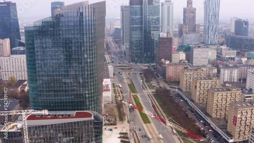 Drone 4k. View of city during Coronavirus. Warsaw in Poland