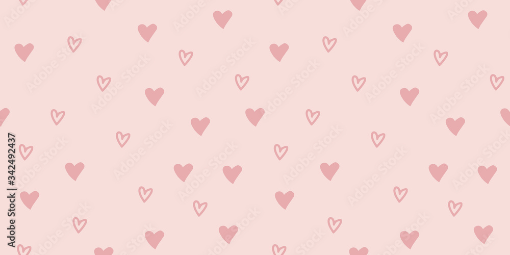 Seamless heart hand drawn pattern in vector illustration. Rose and pink nursery colors cute simple design for scrapbooking wallpaper textile craft paper. Muted illustration colors for aesthetic.