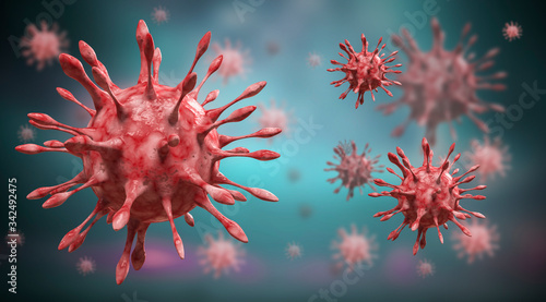 3d virus rendered, microscope illustration.