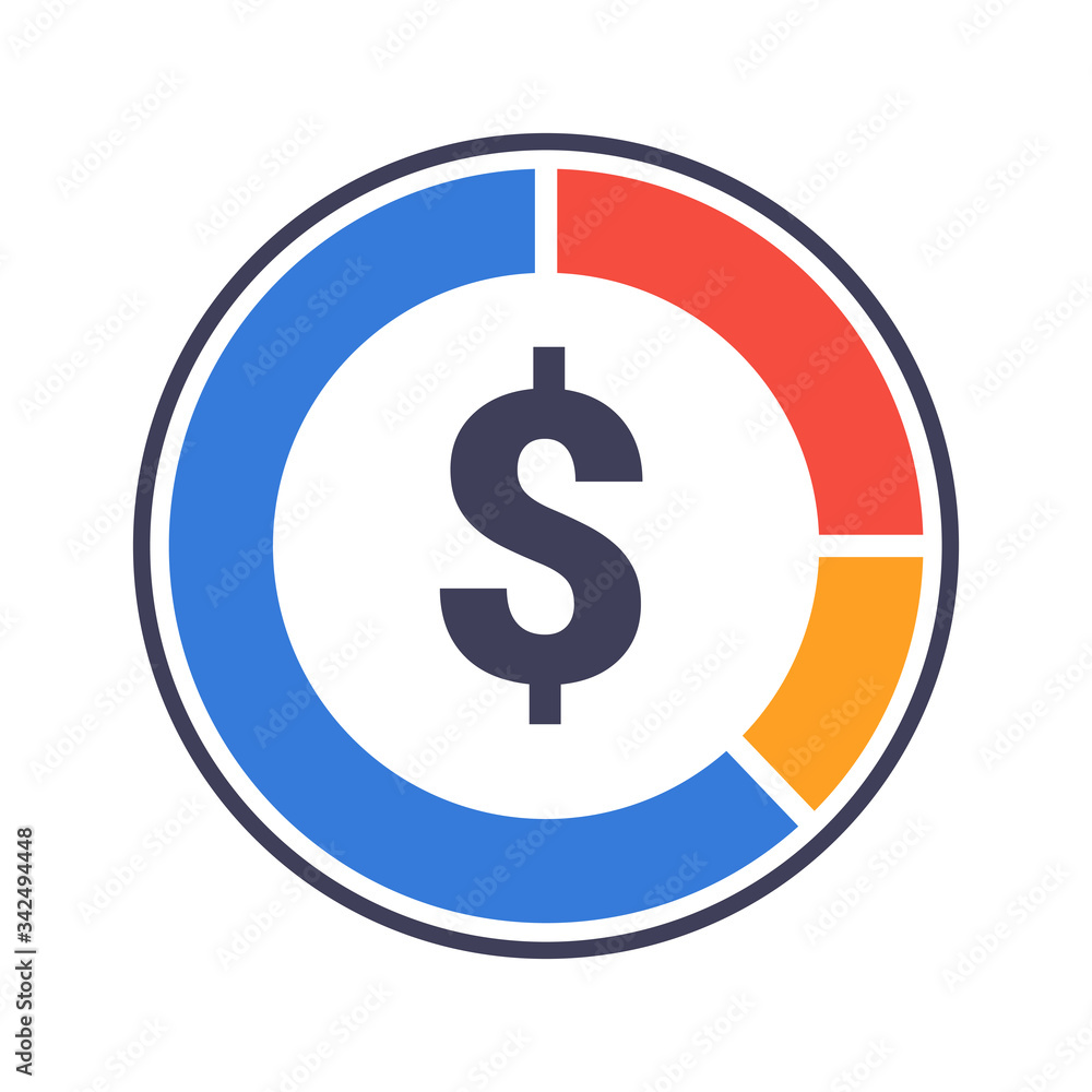 Statistical pie chart piechart and dollar sign flat vector icon for apps and websites. EPS 10 Statistical pie chart piechart and dollar sign flat vector icon for apps and websites. EPS 10