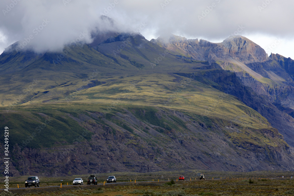 Iceland - August 15, 2017: The road to Skeiðarárjökull glacier in Vatnajokull area, iceland, Europe