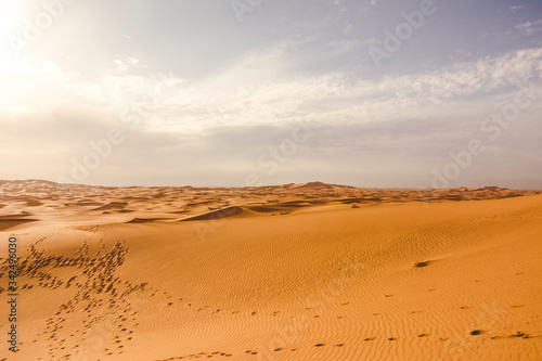  Footprints in the sand. Dunes in the Arabian desert of Dubai. 