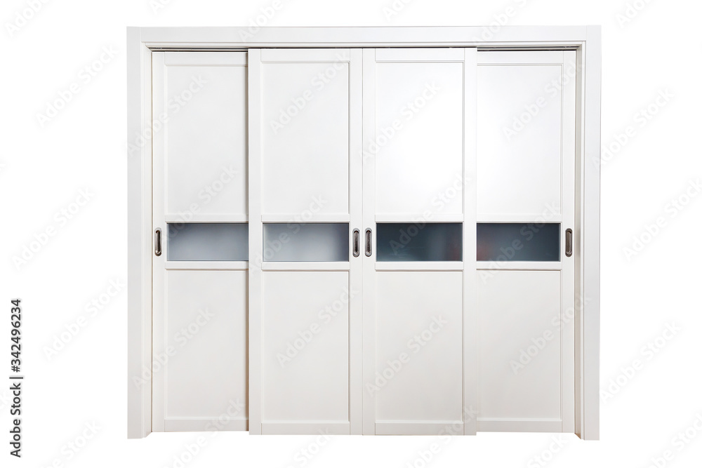 Wardrobe with sliding doors isolated on white background. Modern materials and furniture for interior