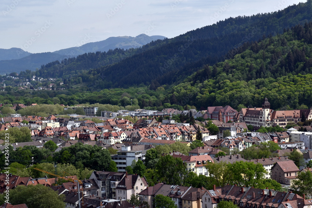 Blick auf Freiburg-Wiehre im Grünen