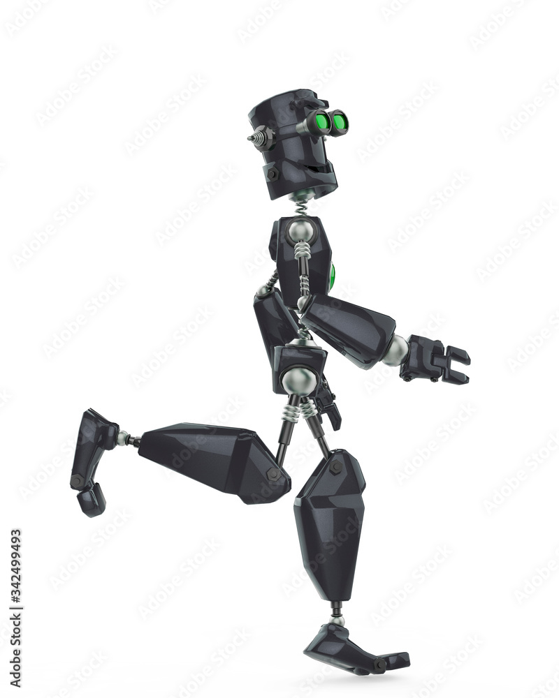 funny robot cartoon jogging in a white background side view funny robot cartoon jogging in a white background side view
