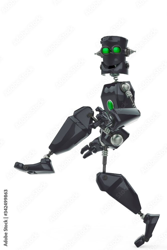 funny robot cartoon doing a softwalk in a white background funny robot cartoon doing a softwalk in a white background