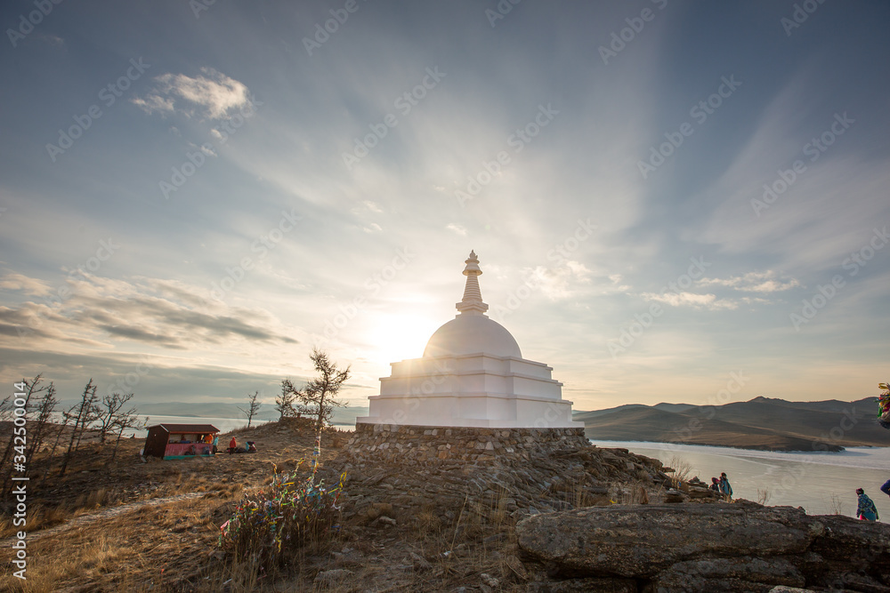 Buddhist stupa on the island of Ogoy on Lake Baikal