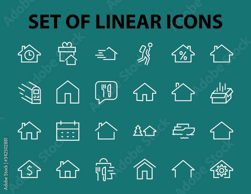 Simple set of line vector home icons. Contains house symbols at interest, infuse house and more. Editable stroke. 480x480 pixels perfect