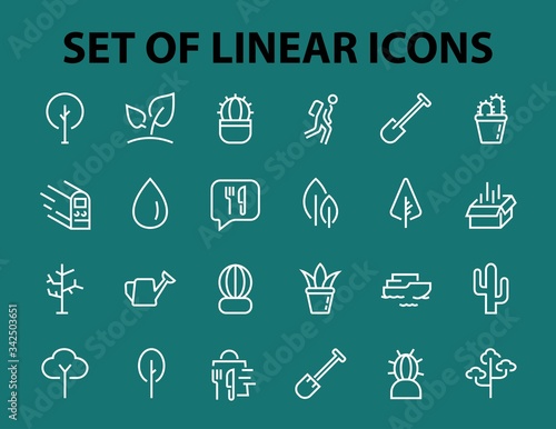   A set of Rosteniya Icons, and garden care, Vector illustration, Contains Icons such as tree, cactus, watering can, spade, flower and much more. on a white background, editable bar 480x480