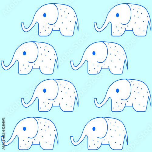 Blue pattern with white elephants for textiles, blue background, elephants for children. © Влада Пецова