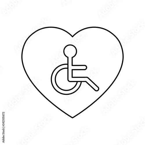 Disabled people help sign in heart vector illustration isolated on white background. Voluntary, charity, donation icon.