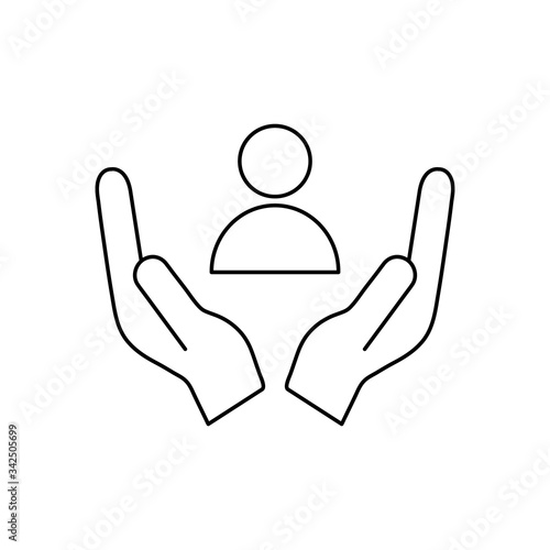 Human icon on the hands isolated on the white background. Voluntary, charity, donation icon.