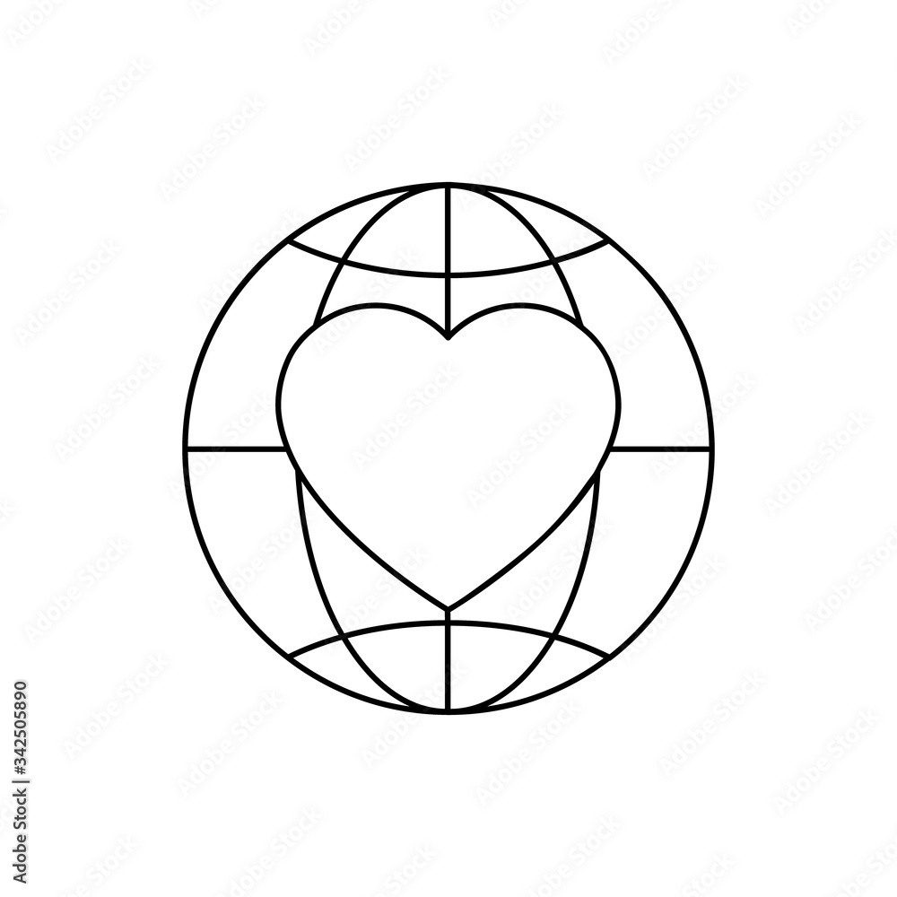 Heart in globe icon illustration isolated on white Heart in globe icon illustration isolated on white
