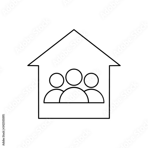People icon in house vector. Stay at home illustration isolated on white. 