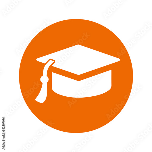 Mortar board icon, orange color convocation hat,  cap