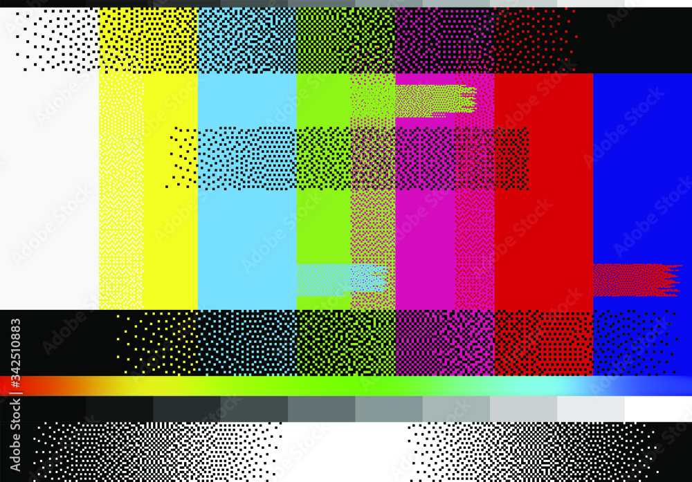 No Signal TV retro television test pattern with color RGB Bars and VHS