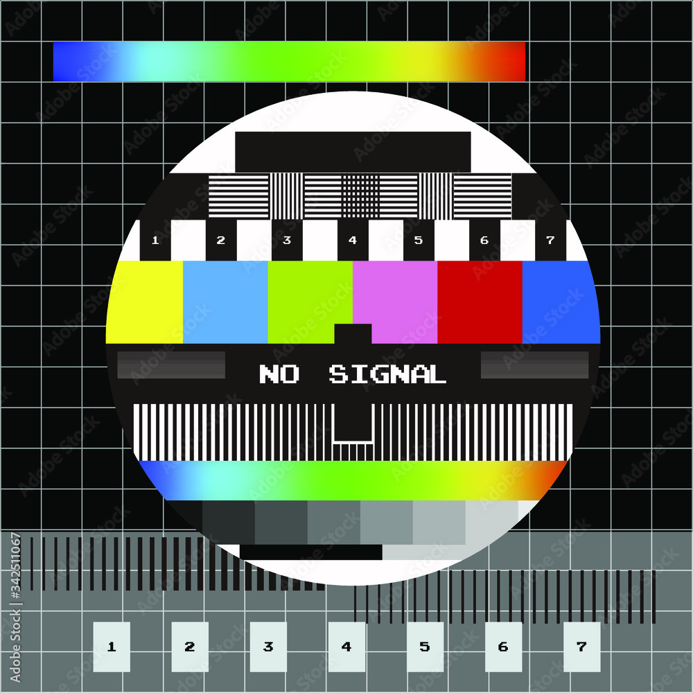 No Signal TV retro television test pattern with color RGB Bars and VHS