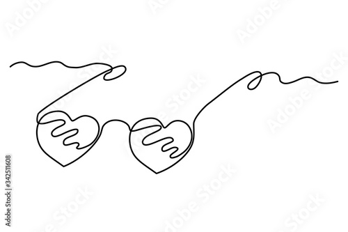 Continuous line drawing. Glasses. Heart shape. Black isolated on white background. Hand drawn vector illustration. 