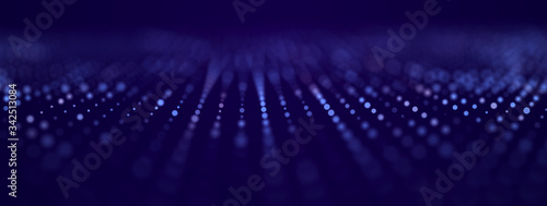 A wave of musical sounds. Strong structural ties. Abstract background of luminous particles. 3D rendering.