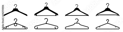 Clothes hanger silhouette collection.Vector black hanger icons set.C lothes rack silhouettes icon set. Vector