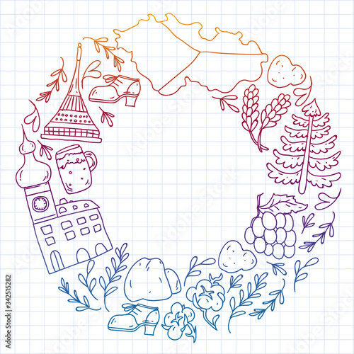 Vector icons and symbols. Czech Republic illustrations for banners, posters, background.