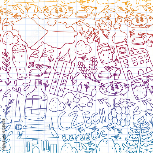 Vector icons and symbols. Czech Republic illustrations for banners, posters, background.