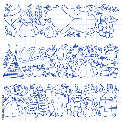 Vector icons and symbols. Czech Republic illustrations for banners, posters, background.