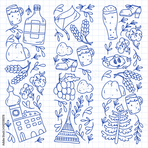 Vector icons and symbols. Czech Republic illustrations for banners, posters, background.