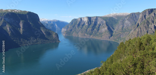 beautiful view of the norwegian fjords. mountains, water, sky.