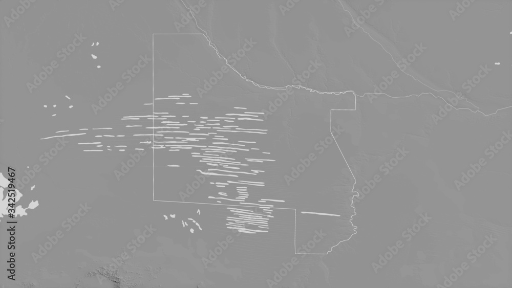 Kavango West, Namibia - outlined. Grayscale