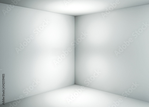 White interior walls. Angle view with light walls and floor. 3d rendering