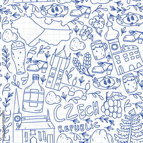 Vector icons and symbols. Czech Republic illustrations for banners, posters, background.