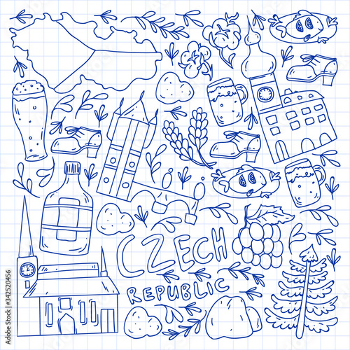 Vector icons and symbols. Czech Republic illustrations for banners, posters, background.